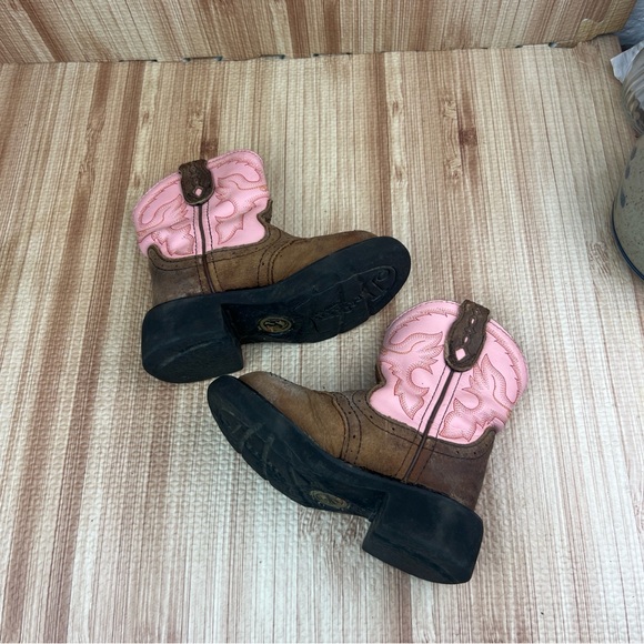 Justin Cowgirl Boots Toddler Size 8.5 D Gypsy 9901C Brown Pink Leather Round Toe - Picture 6 of 8